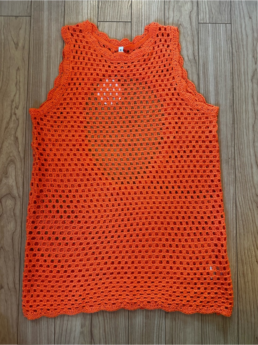 Sleeveless Orange Crochet Swim Coverup Tank